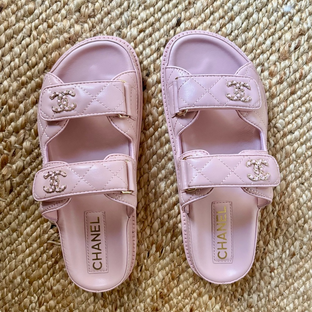 Chanel CC Quilted Dad Sandal, light pink.  Size 38; fit like 7.5/8.